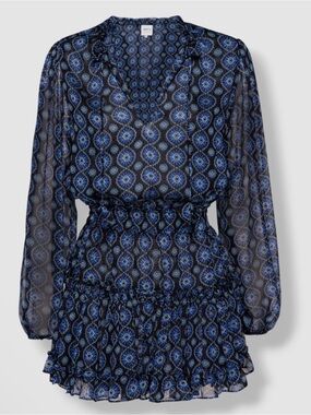 Misa Los Angeles Lorena Black Mini Ruffle Dress Lg Boho Long Sleeve Revolve
